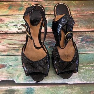 Frye Emily Ankle Star Leather Snakeskin Heels 8.5